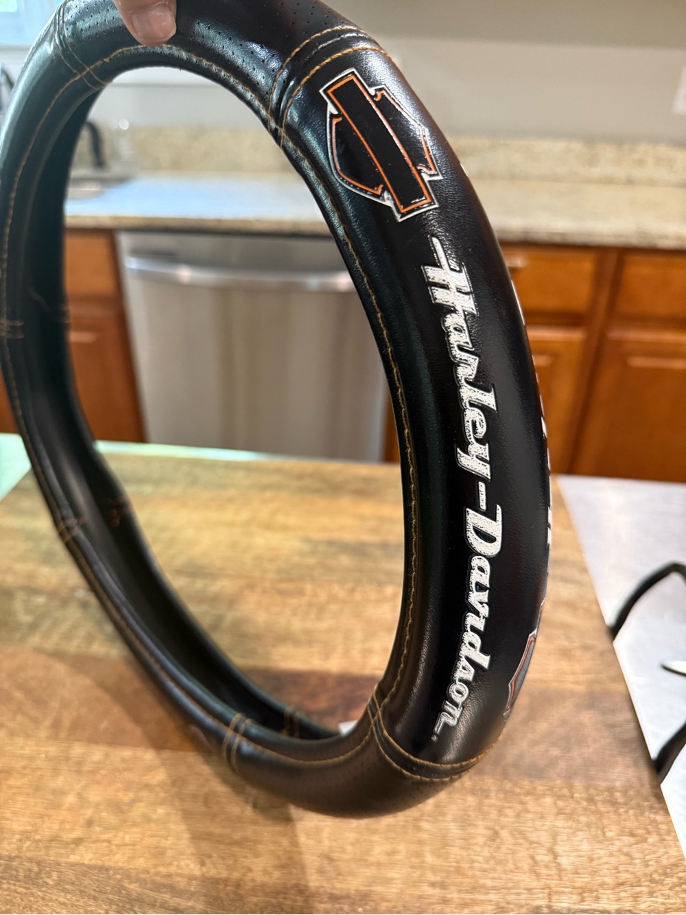 Harley Davidson Steering Wheel Cover with Contrast Stitching